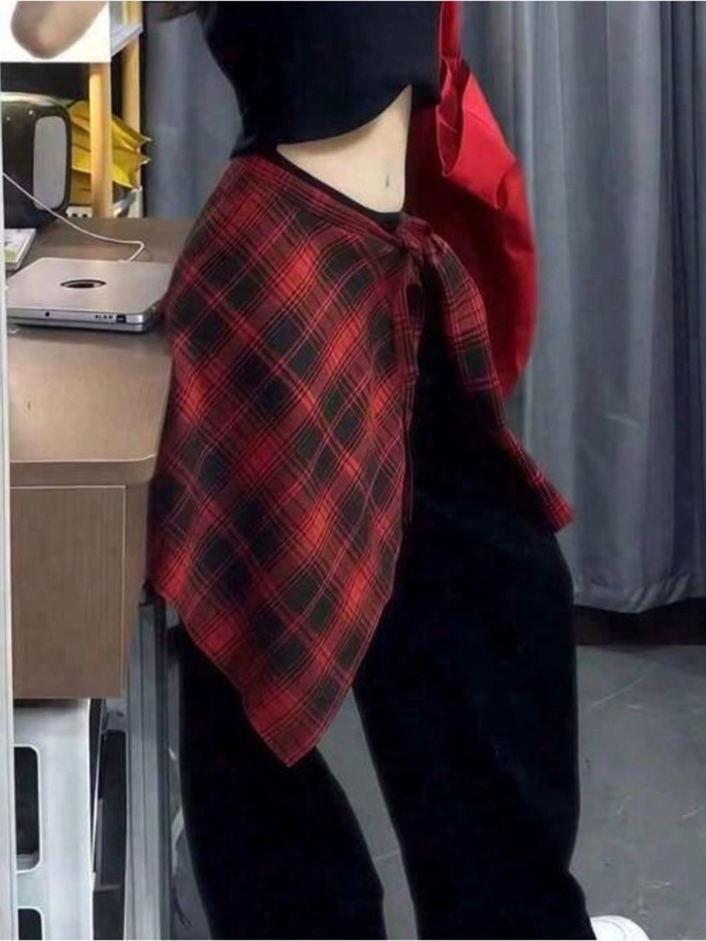 Plaid Red Waist Wrap Scarf - Women Accessories